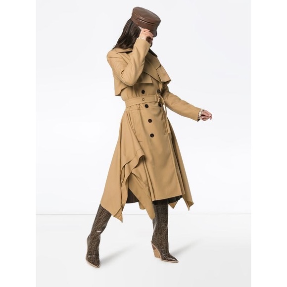 Double-Breasted Belt Drape-Side Wool Trench Coat - Picture 5 of 8